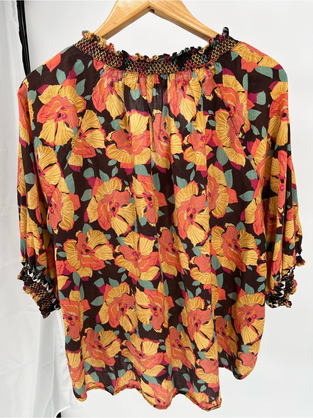 Sundance XL 100% Cotton Floral Peasant Blouse Boho Embroidered V-Neck Fall Top - Picture 7 of 10